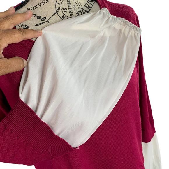 Milano Womens XL Twofer Blouse Double Layered Stretch Pink and White Long Sleeve - Picture 5 of 10